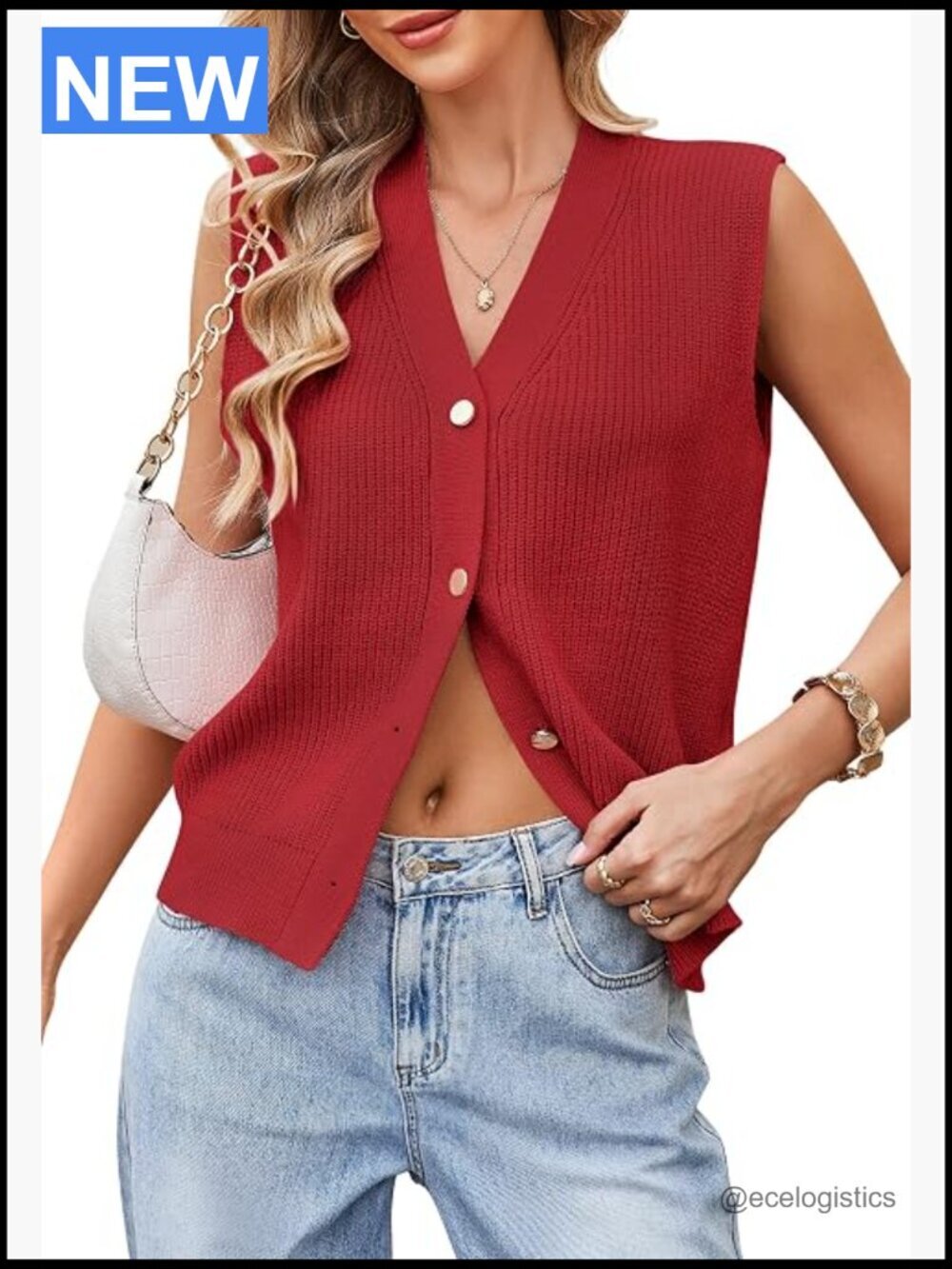 Sleeveless Cardigan Sweater Vest V-Neck Button Front Knit Top Lightweight